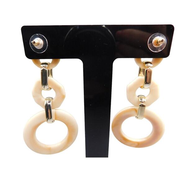 Pierced Earrings Elegant Trio Interlocked Acrylic Circles Gold Tone Spacers - Picture 2 of 6